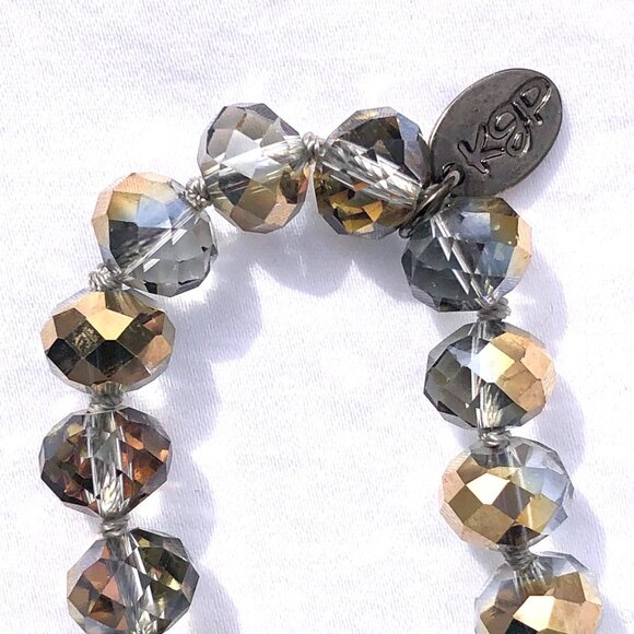 Long Beaded Tassel Necklace Faceted ABS Glass Beads Smoke Gray crystal pave 36" - Picture 6 of 8